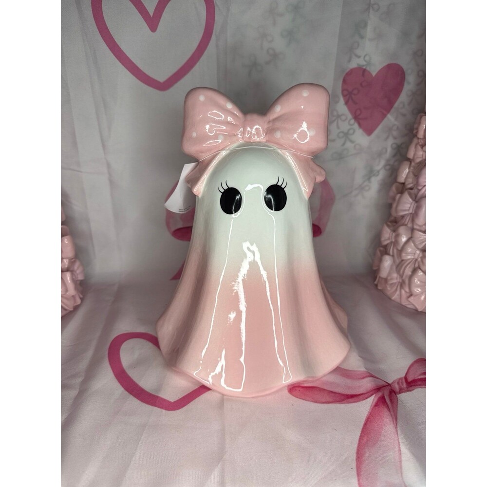 HALLOWEEN OMBRE PINK GHOST WITH POLKA DOT BOW